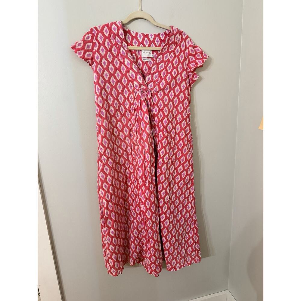 Zen Ethic Blue Pink Cotton Tunic Dress Lightweight Boho Colorful Tunic S